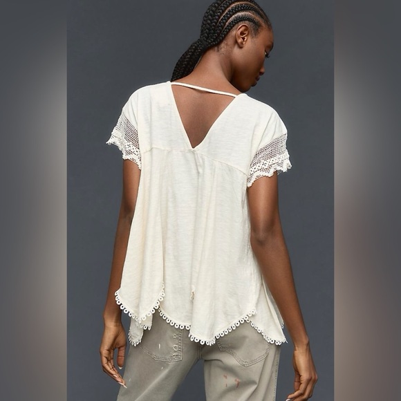 By Anthropologie V-Neck Lace Swing Top in Cream Ivory Size Medium. - Picture 13 of 16